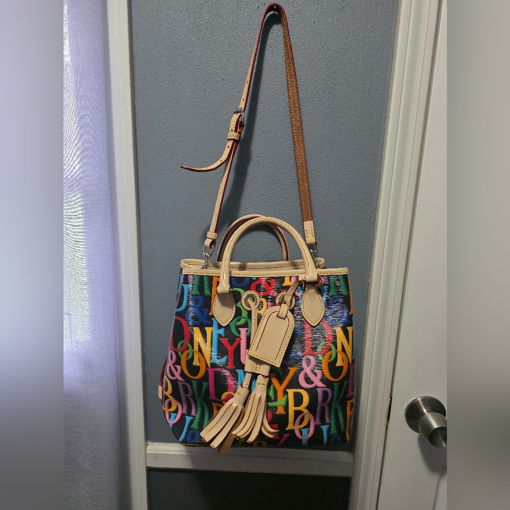 DKNY Blue and Green Crossbody Bag with Vibrant Design